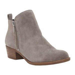 NEW Women's Lucky Brand Basel suede leather heeled booties (6.5, brownish-grey)